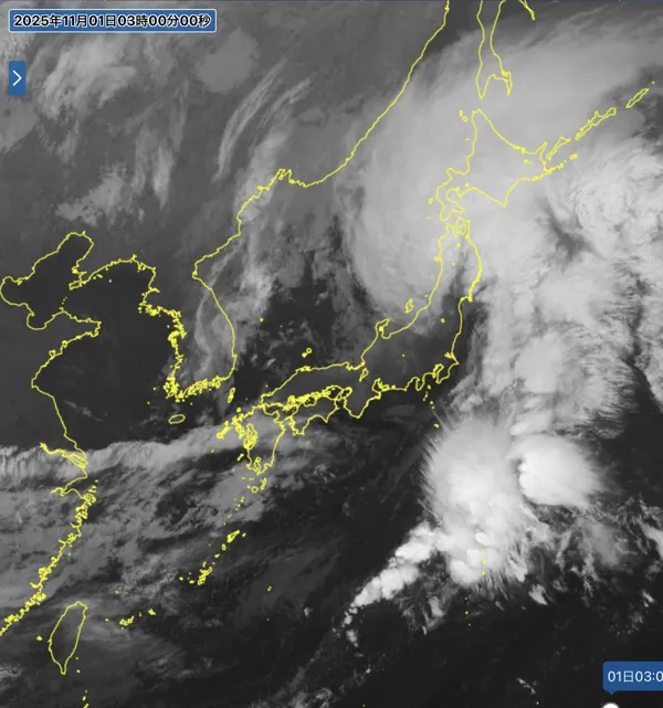 日本周辺の衛星画像（3時）