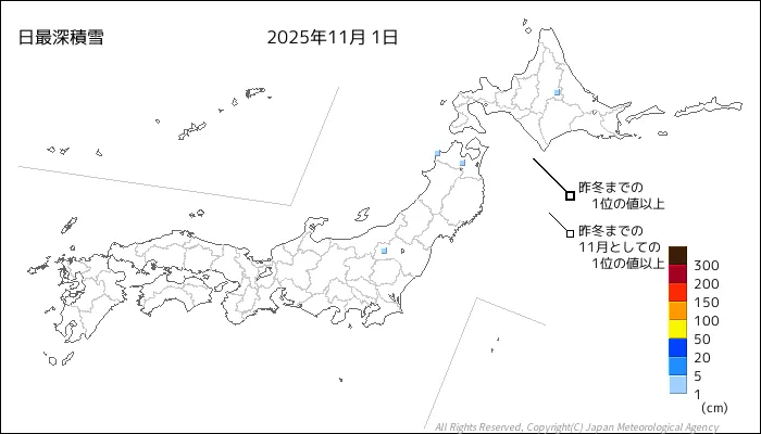 日本のアメダス最大積雪量の図