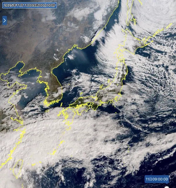 2025年11月11日9時の日本周辺の衛星可視画像