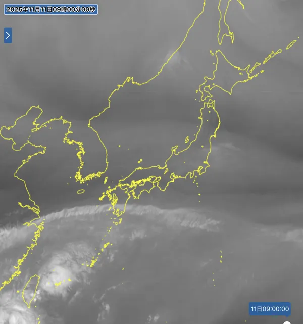 2025年11月11日9時の日本周辺の衛星水蒸気画像