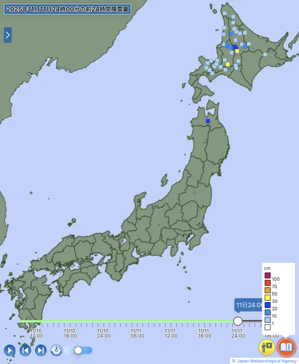 日本のアメダス日降雪量の図