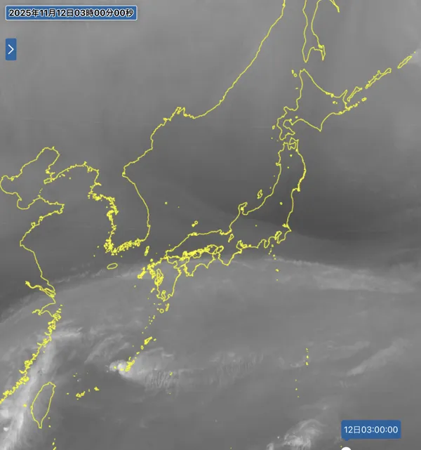 2025年11月12日3時の日本周辺の衛星水蒸気画像