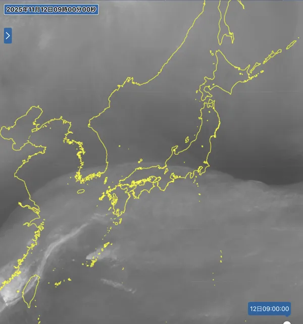2025年11月12日9時の日本周辺の衛星水蒸気画像