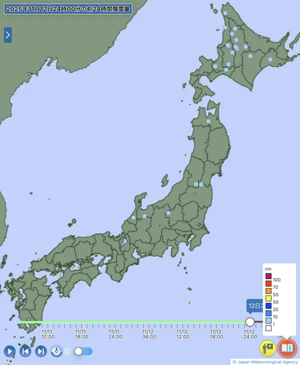 日本のアメダス日降雪量の図