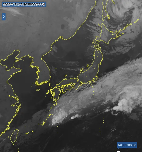 2025年11月14日3時の日本周辺の衛星赤外画像