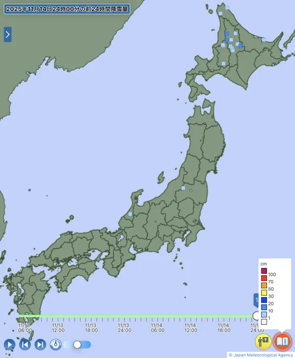 日本のアメダス日降雪量の図