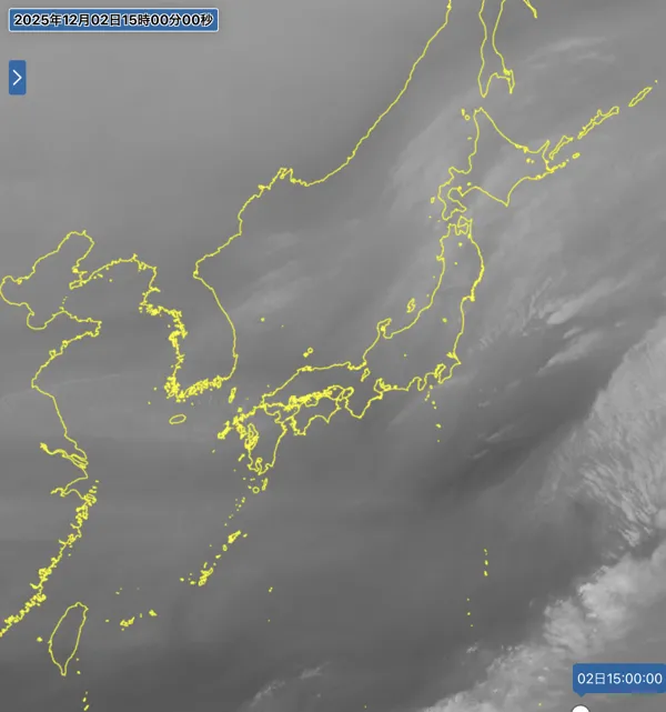 2025年12月2日の日本周辺の衛星水蒸気画像（15時）