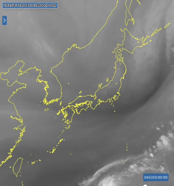 2025年12月4日3時の日本周辺の衛星水蒸気画像