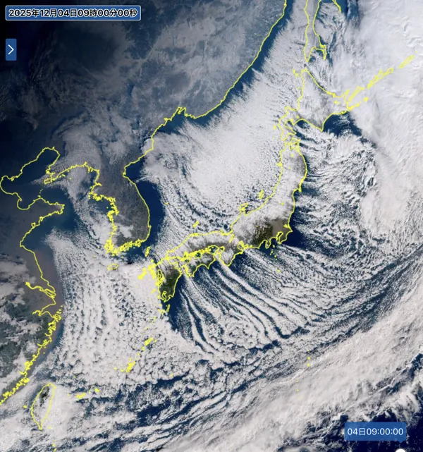 2025年12月4日9時の日本周辺の衛星可視画像