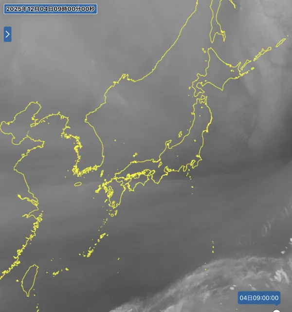 2025年12月4日9時の日本周辺の衛星水蒸気画像