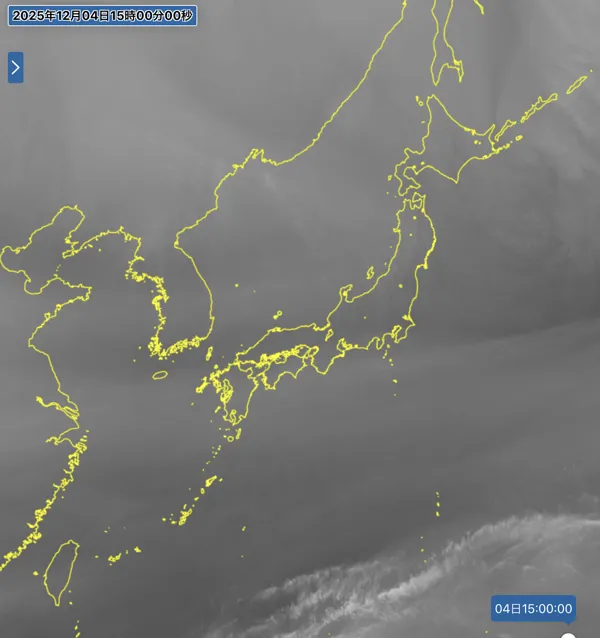 2025年12月4日15時の日本周辺の衛星水蒸気画像