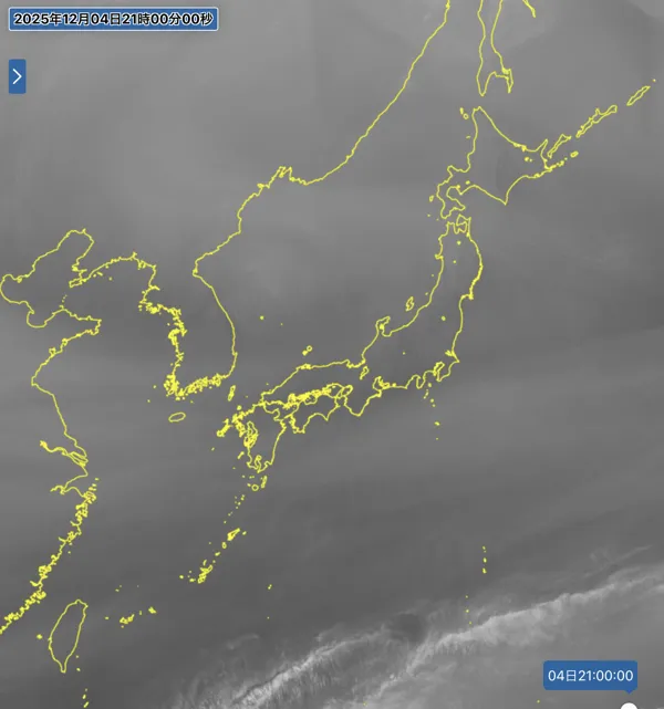 2025年12月4日21時の日本周辺の衛星水蒸気画像