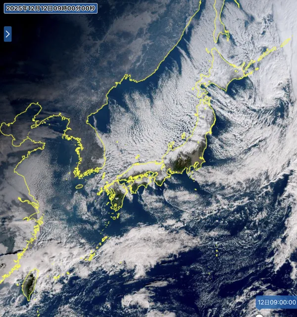 2025年12月12日9時の日本周辺の衛星可視画像