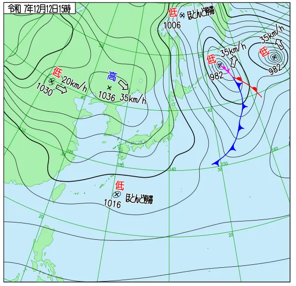 2025年12月12日15時の速報天気図