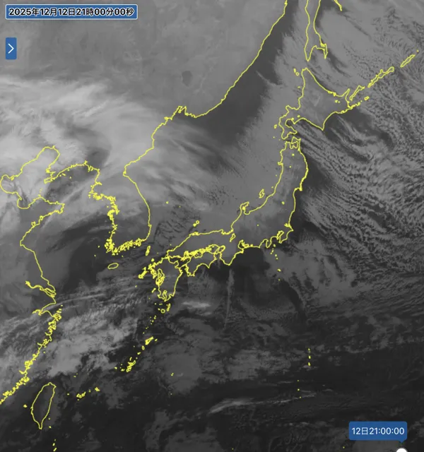 2025年12月12日21時の日本周辺の衛星赤外画像