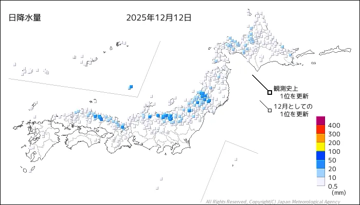 日本のアメダス日降水量の図