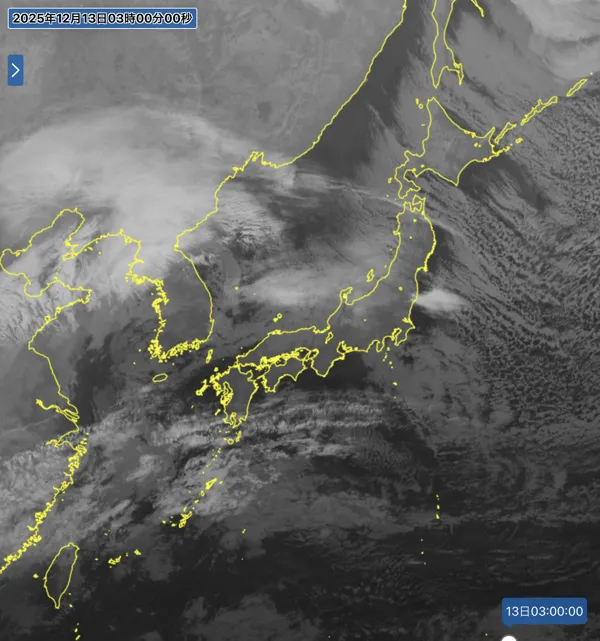 2025年12月13日3時の日本周辺の衛星赤外画像