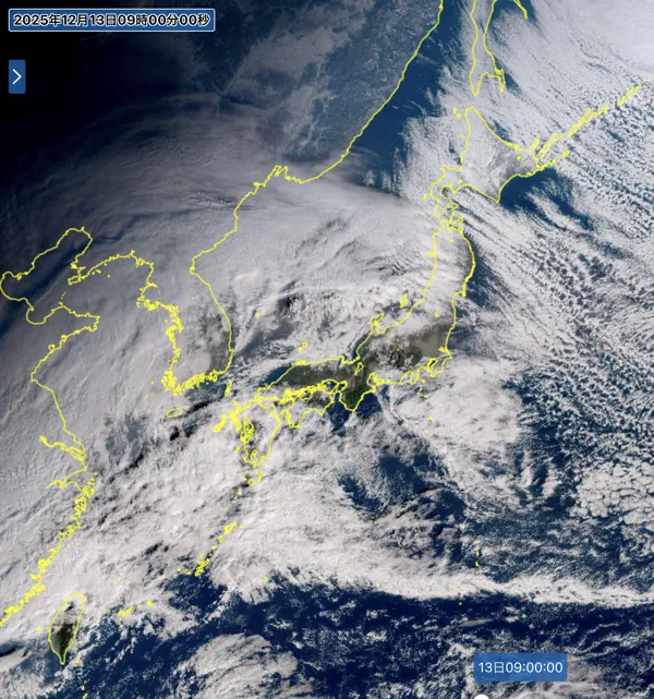 2025年12月13日9時の日本周辺の衛星可視画像