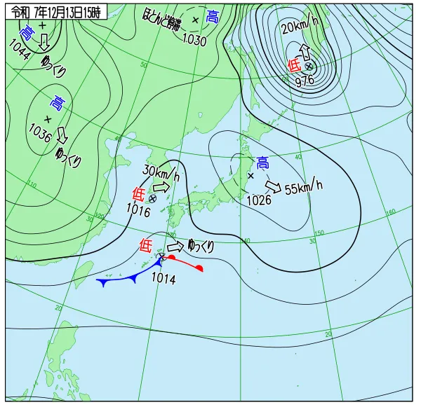 2025年12月13日15時の速報天気図