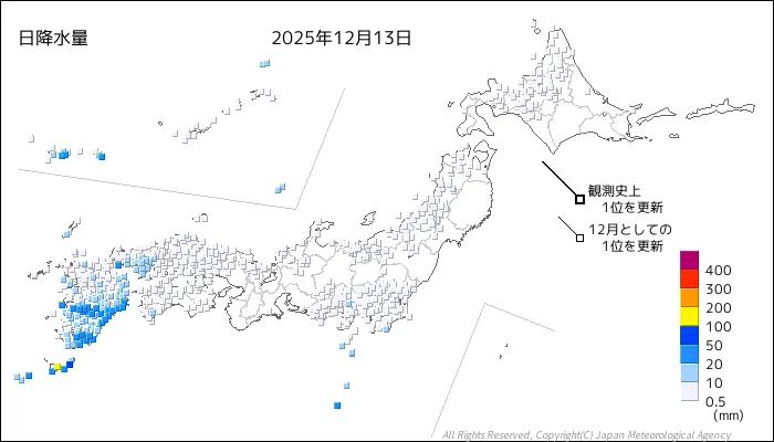 日本のアメダス日降水量の図