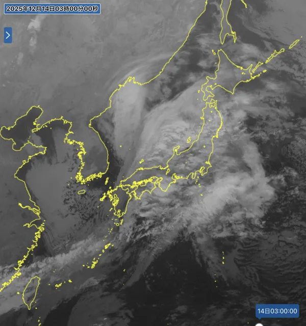 2025年12月14日3時の日本周辺の衛星赤外画像