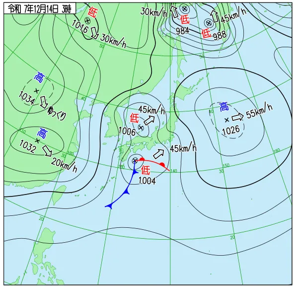 2025年12月14日3時の速報天気図