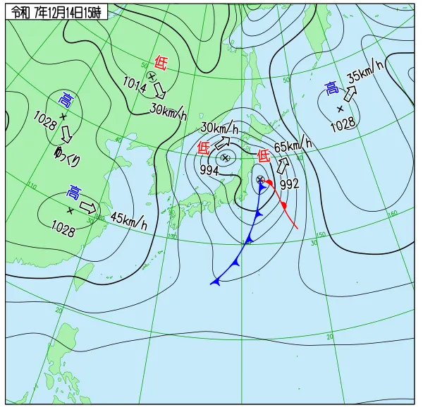 2025年12月14日15時の速報天気図