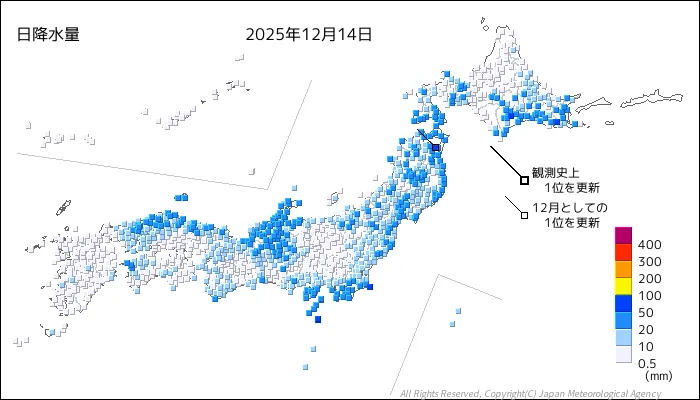 日本のアメダス日降水量の図