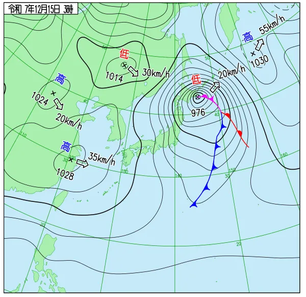 2025年12月15日3時の速報天気図