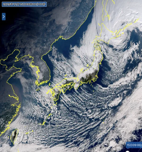 2025年12月15日9時の日本周辺の衛星可視画像