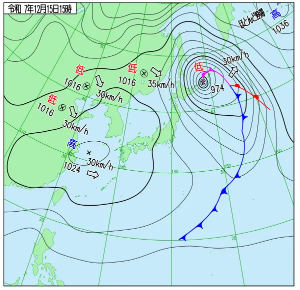 2025年12月15日15時の速報天気図
