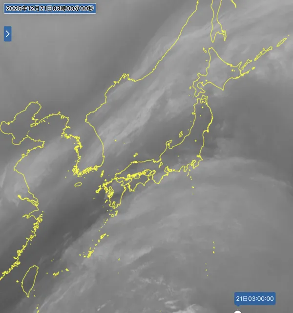 日本周辺の衛星水蒸気画像（3時）