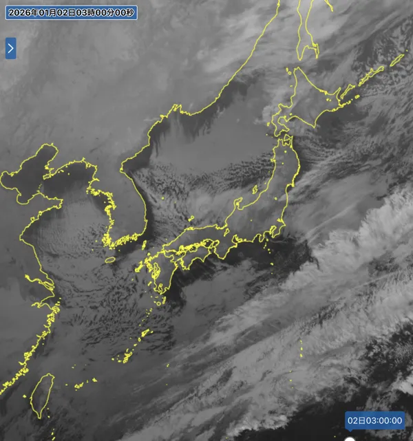 2026年1月2日3時の日本周辺の衛星赤外画像