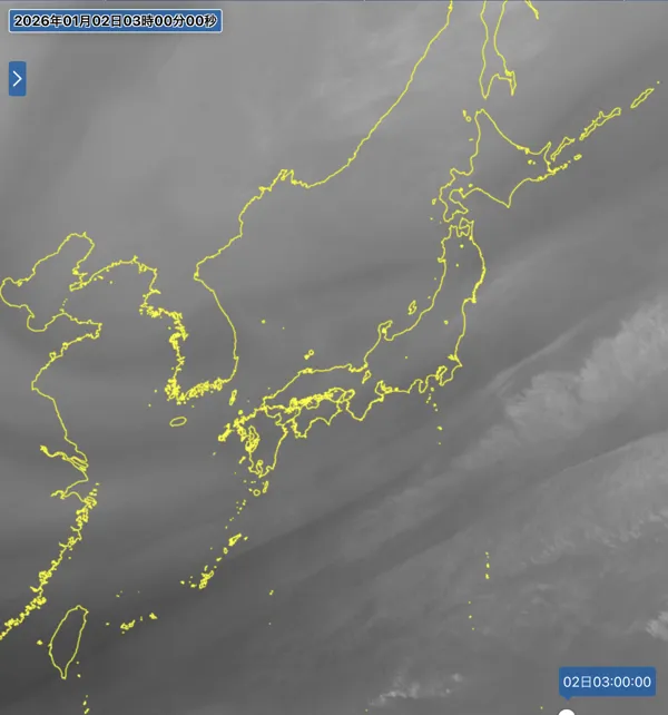 2026年1月2日3時の日本周辺の衛星水蒸気画像