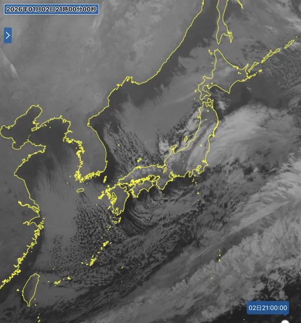 2026年1月2日21時の日本周辺の衛星赤外画像