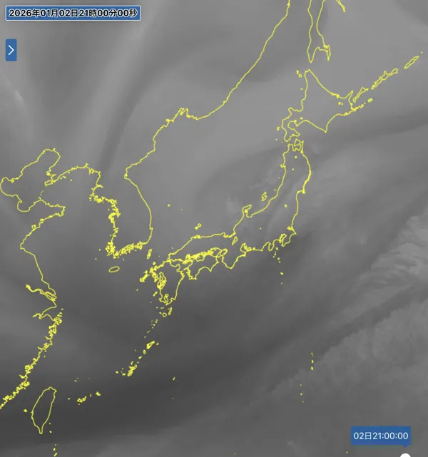 2026年1月2日21時の日本周辺の衛星水蒸気画像
