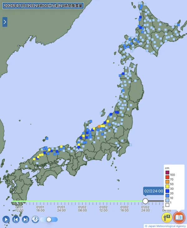 日本のアメダス日降雪量の図