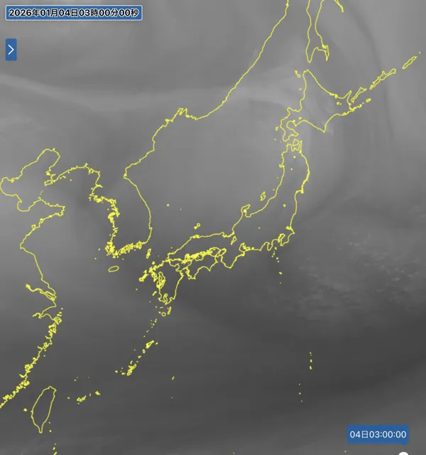 日本周辺の衛星水蒸気画像（3時）