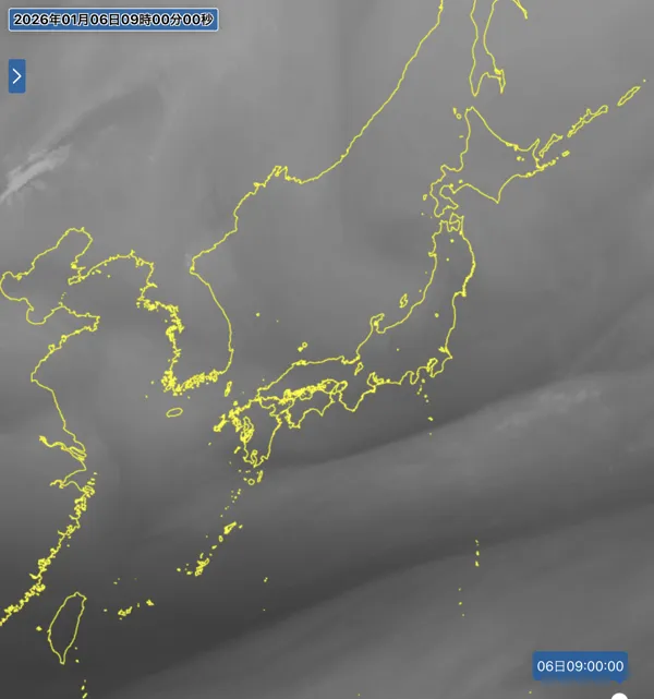 2026年1月6日9時の日本周辺の衛星水蒸気画像