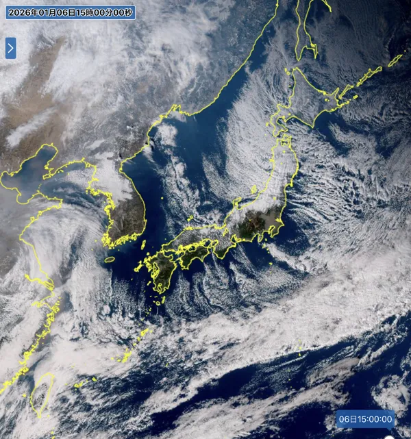 2026年1月6日15時の日本周辺の衛星可視画像