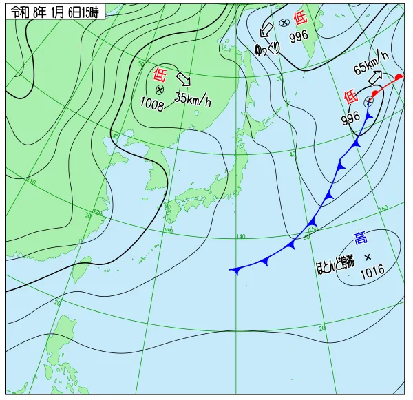 2026年1月6日15時の速報天気図