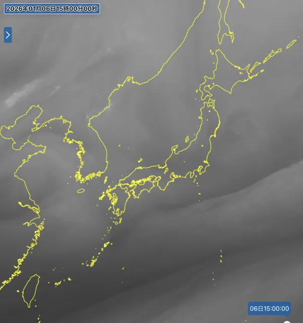2026年1月6日15時の日本周辺の衛星水蒸気画像