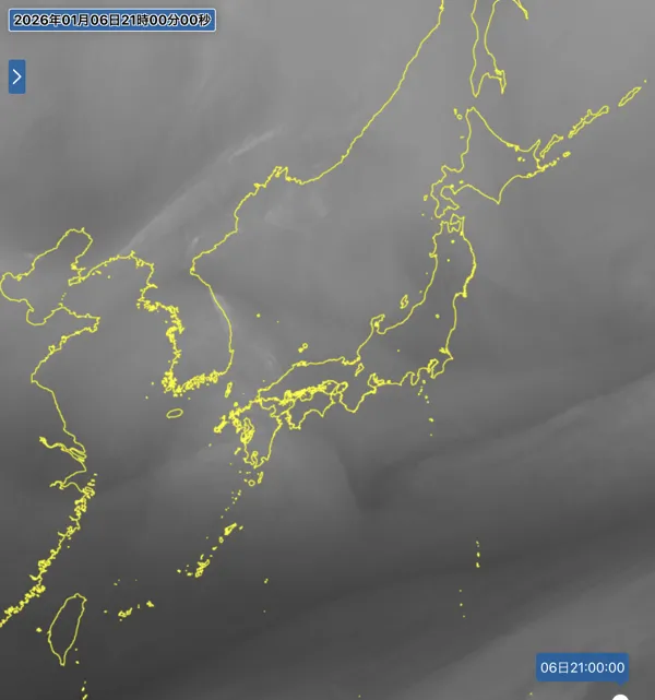 2026年1月6日21時の日本周辺の衛星水蒸気画像