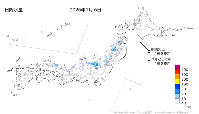 日本のアメダス日降水量の図