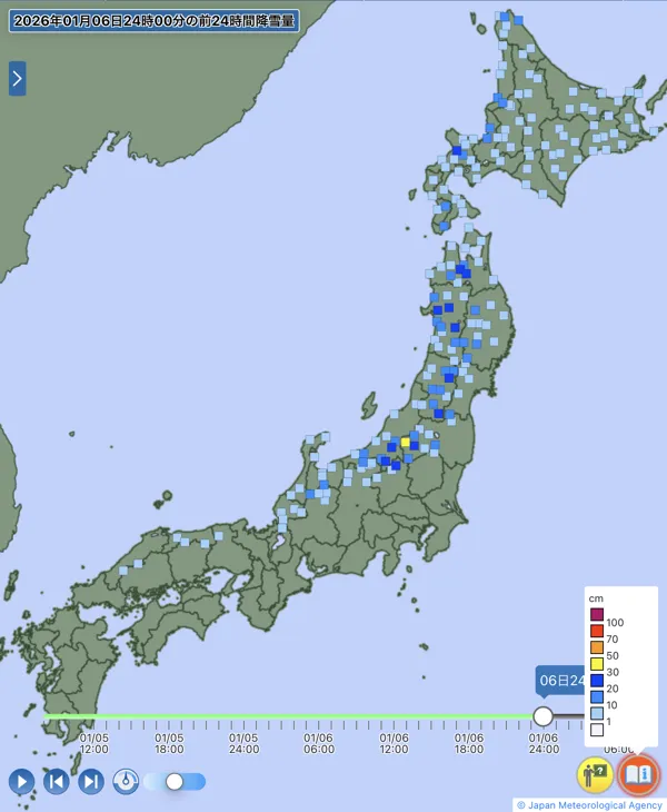 日本のアメダス日降雪量の図