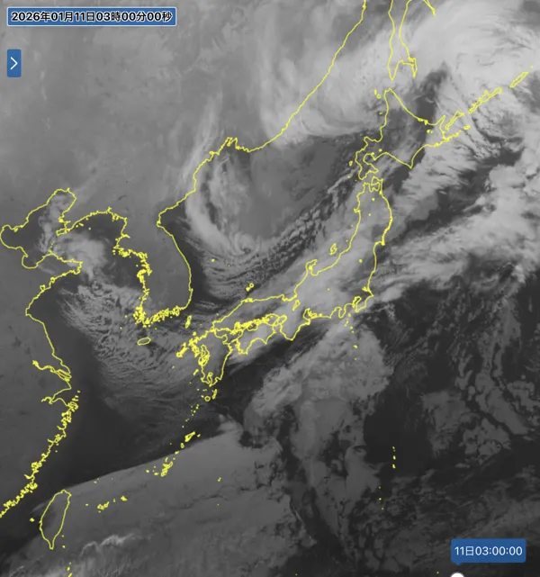 2026年1月11日3時の日本周辺の衛星赤外画像