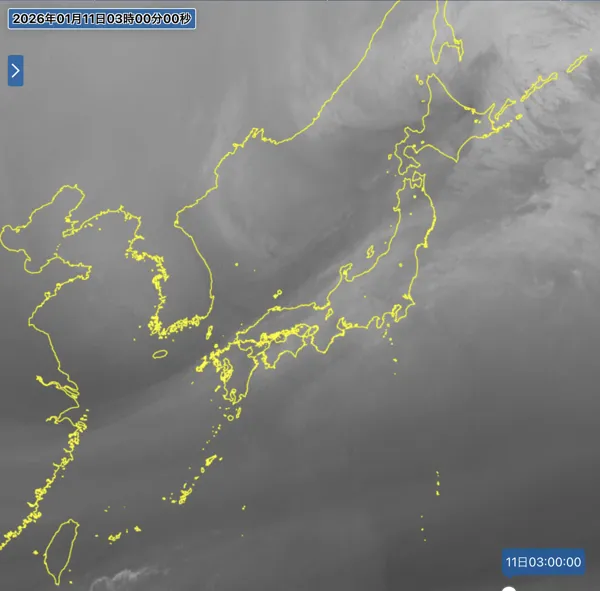 2026年1月11日3時の日本周辺の衛星水蒸気画像