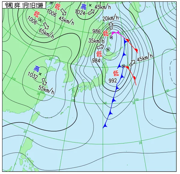 2026年1月11日15時の速報天気図