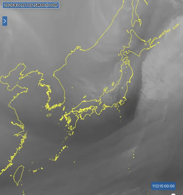 2026年1月11日15時の日本周辺の衛星水蒸気画像
