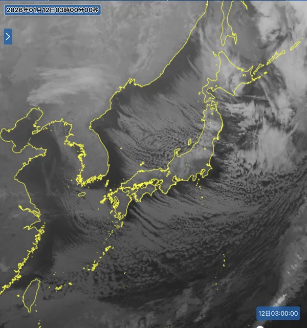 2026年1月12日3時の日本周辺の衛星赤外画像